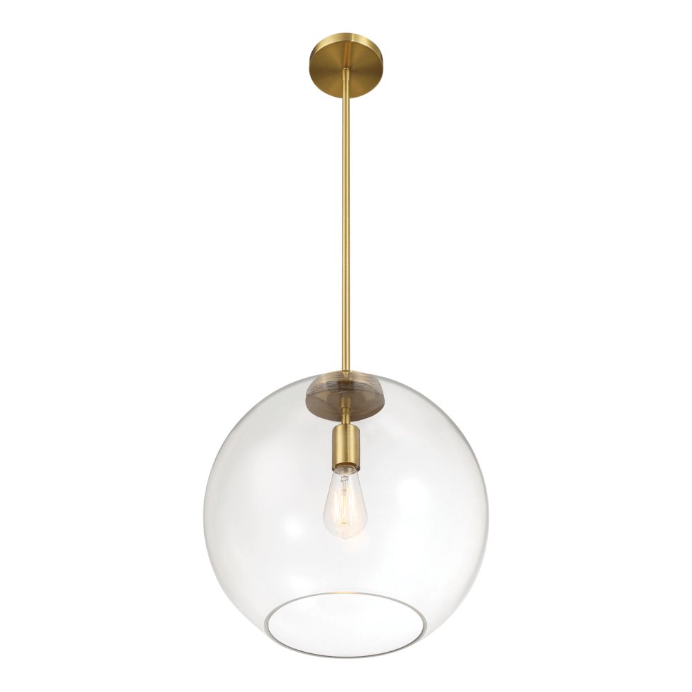 Gleam Single Light Pendant Lamp With Clear Globe Glass - Satin Brass. Picture 4