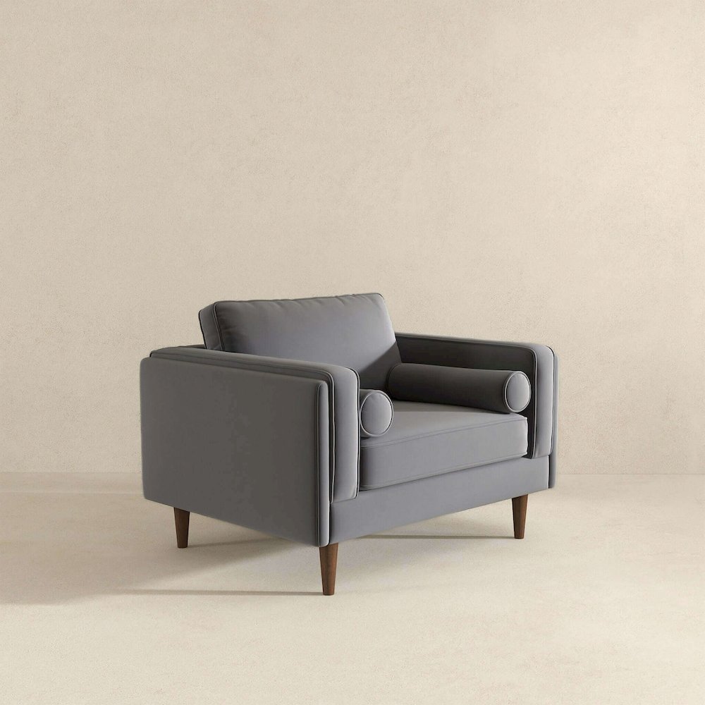 Amber Grey Velvet Lounge Chair. Picture 8