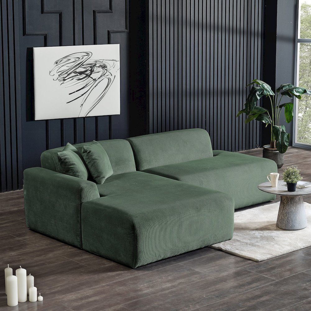 Mar Sectional Green Corduroy Sofa (Left Facing). Picture 4