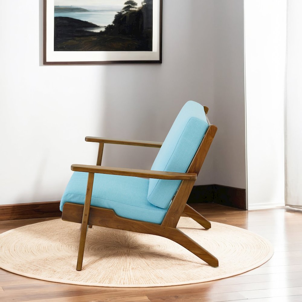 Connor Solid Wood Linen Lounge Chair - Sky Blue. Picture 5