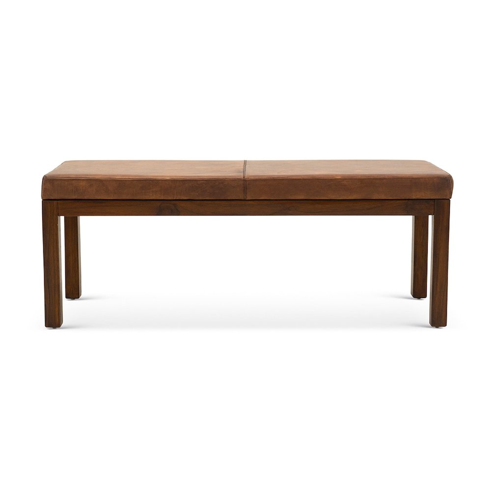 Austin Antique Tan Leather Bench with Lines. Picture 1
