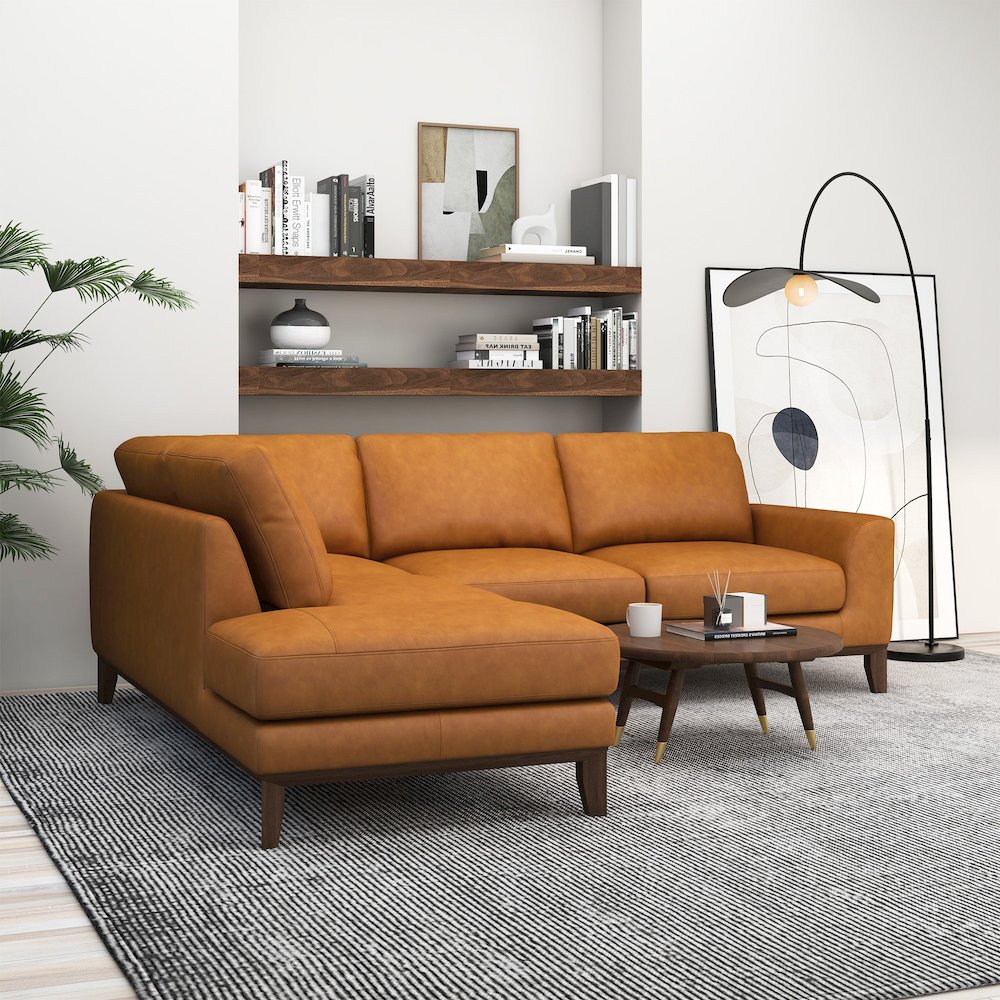 London Premium Genuine Leather Sectional Sofa Left Facing. Picture 2