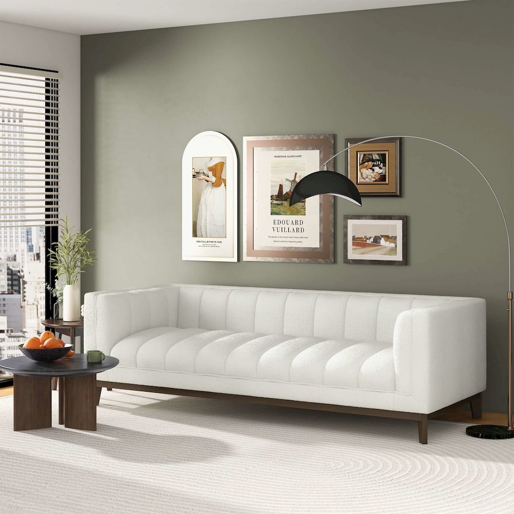 Melissa Mid-Century White Boucle Modern Sofa. Picture 3