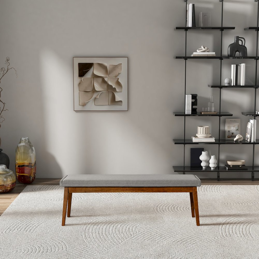 Warren Bench in Ash Grey Fabric. Picture 2
