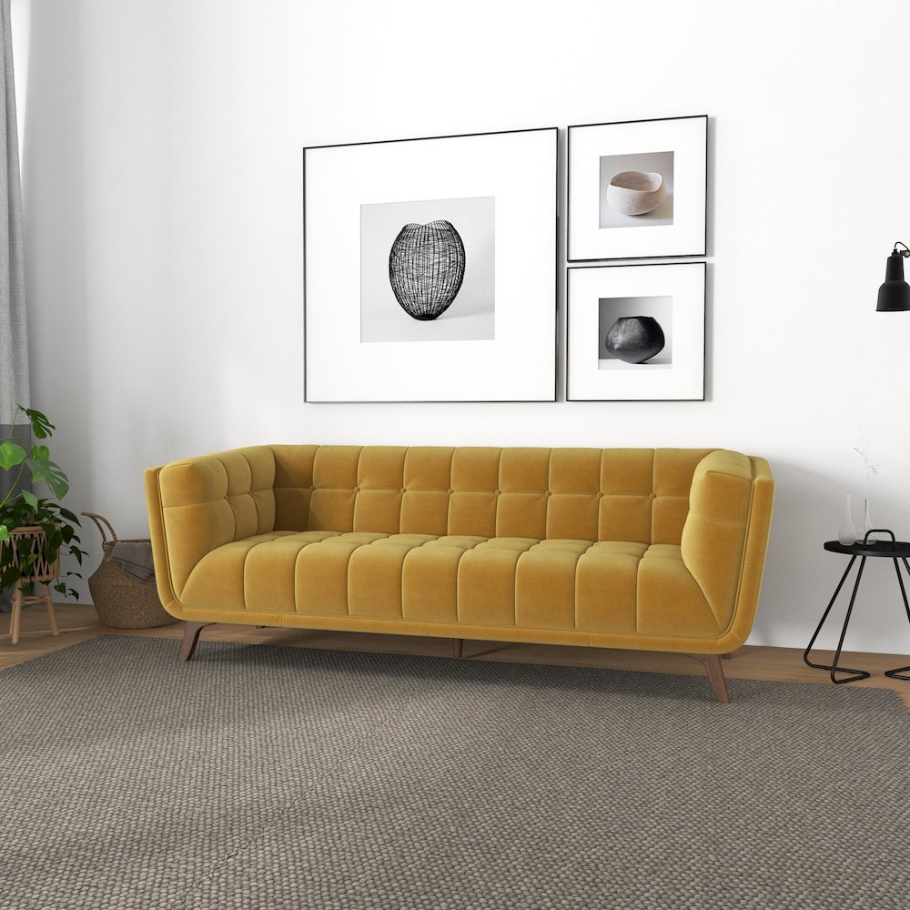 Addison Large Gold Velvet Sofa. Picture 5