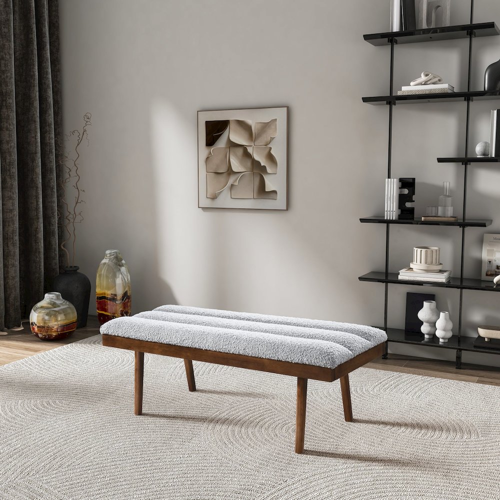 Troni Light Grey Boucle Bench. Picture 4