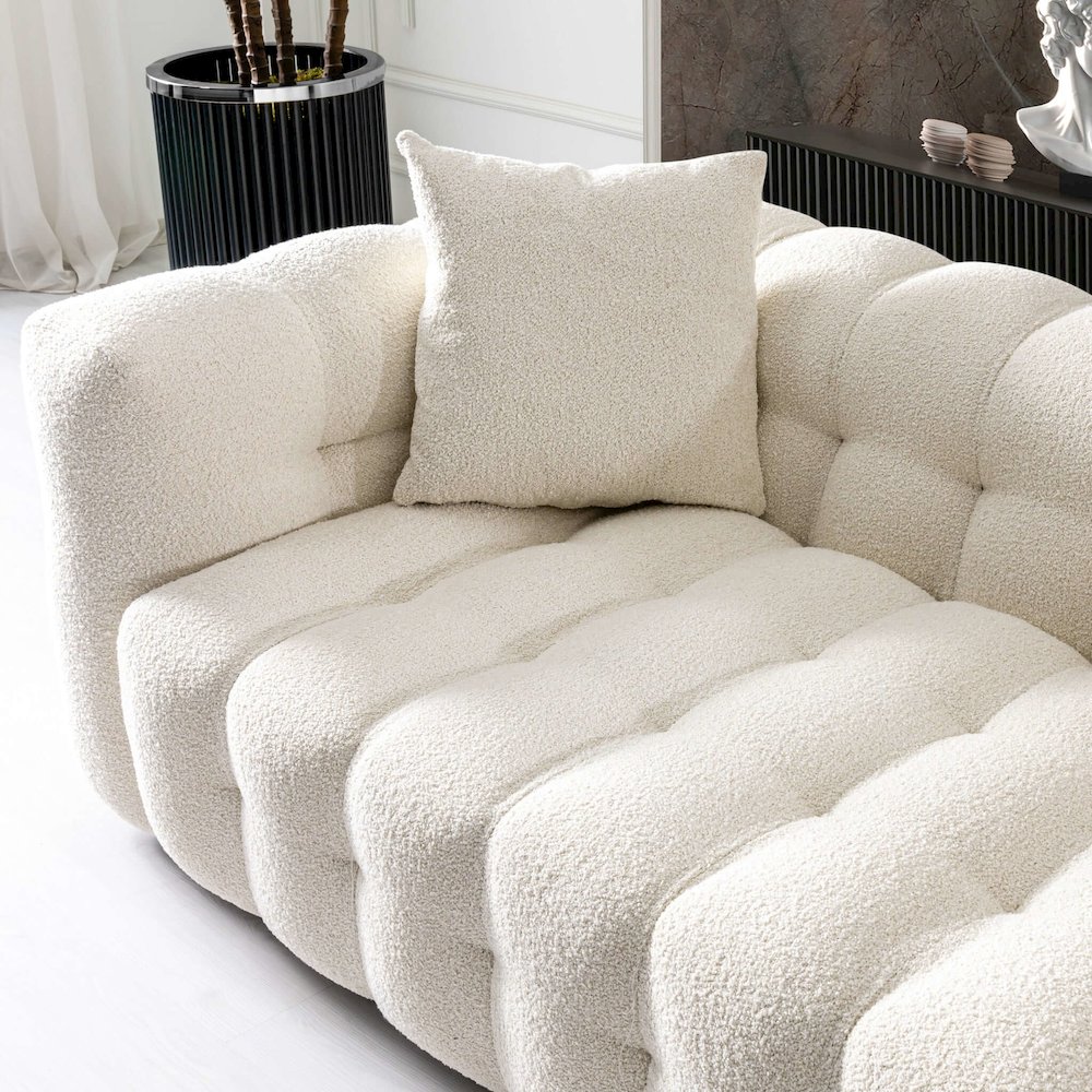 Eden Modern Tufted Chesterfield Cream Boucle Sofa. Picture 4