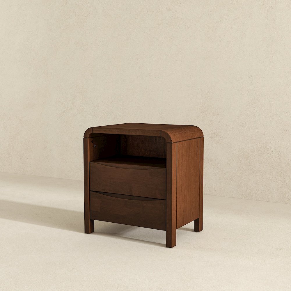 Lionel Mid Century Modern Solid Wood Nightstand 2-Drawer. Picture 7