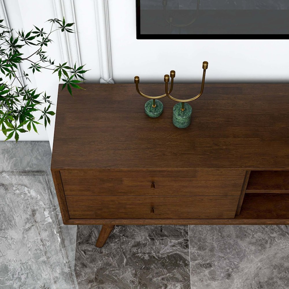 Caroline Mid-Century Modern Style Walnut TV Stand Up To 72". Picture 5