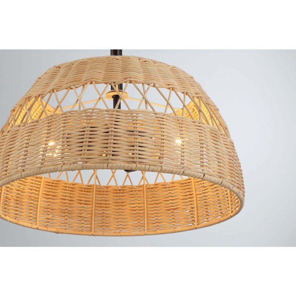 2-Light Rattan Semi-Flush Mount | Black Metal & Woven Farmhouse Ceiling Light. Picture 5