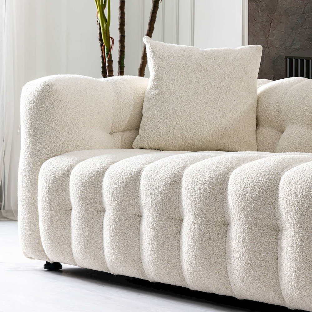 Eden Modern Tufted Chesterfield Cream Boucle Sofa. Picture 6