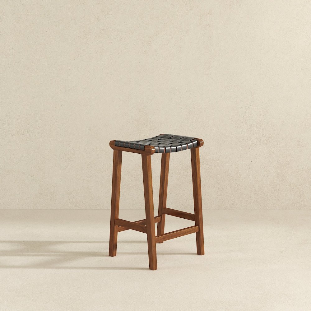 James Mid-Century Modern Genuine Black Leather 24.5" Counter Stool. Picture 5