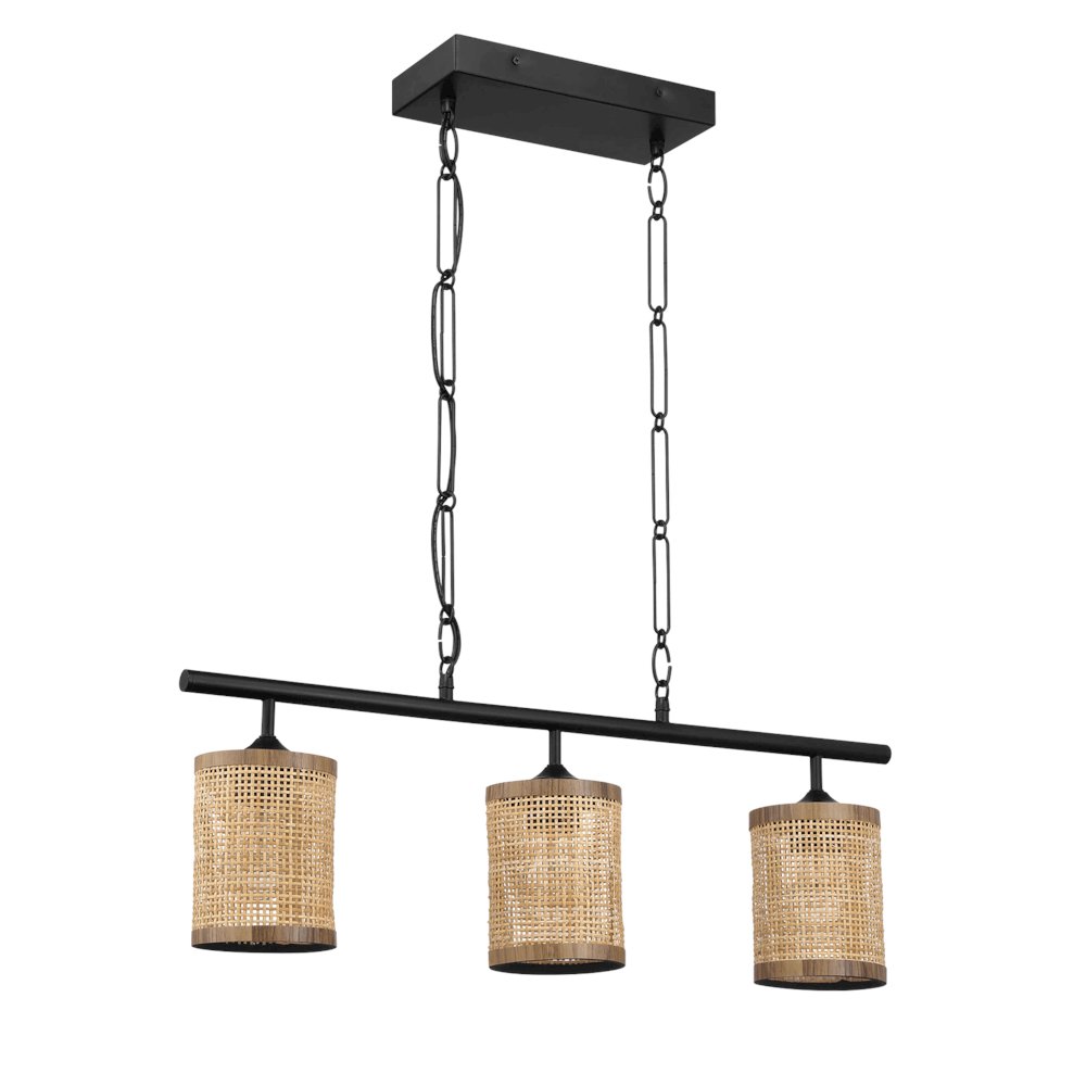 Three Lights Island With Natural Rattan Shade Farmhouse Chain Ceiling Lamp. Picture 1