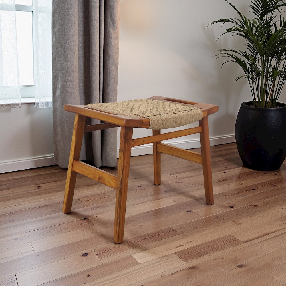 Grit Rustic Solid Wood Frame Loom Stool. Picture 5