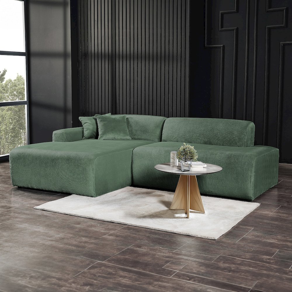 Mar Sectional Green Corduroy Sofa (Left Facing). Picture 2