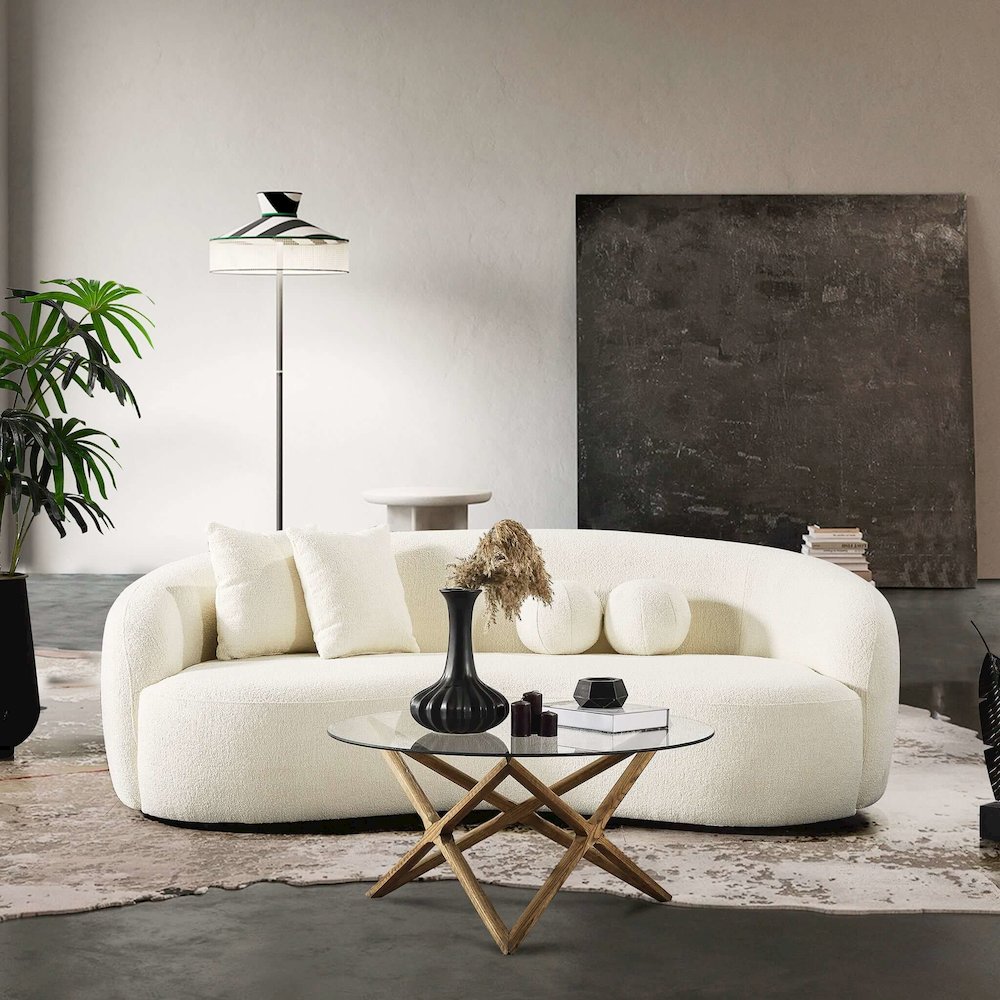 Drake Japandi Style Curvy Ivory Boucle Sofa. Picture 6