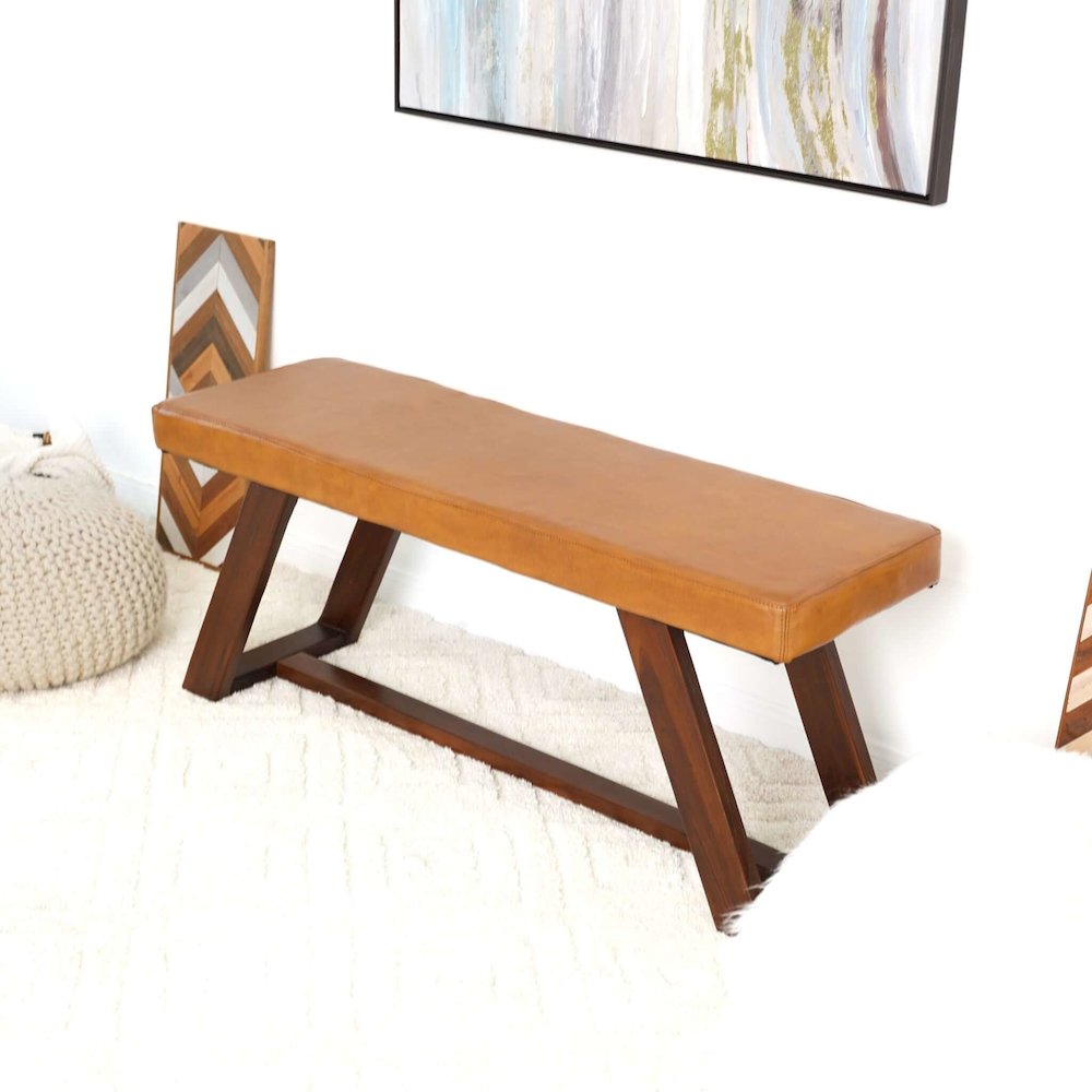 Marley Genuine Leather Bench in Tan. Picture 2