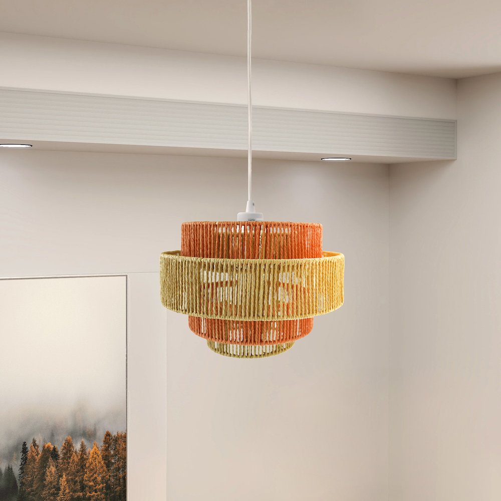 Dorset Pendant Lamp - White and Natural/Terracotta. Picture 2