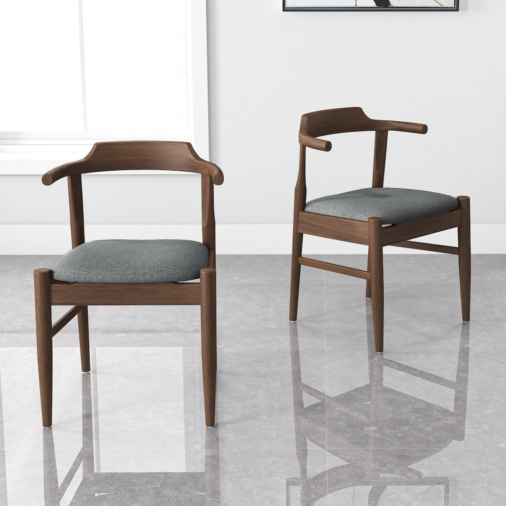 Leon Mid-Century Modern Grey Fabric Dining Chair (Set of 2). Picture 5
