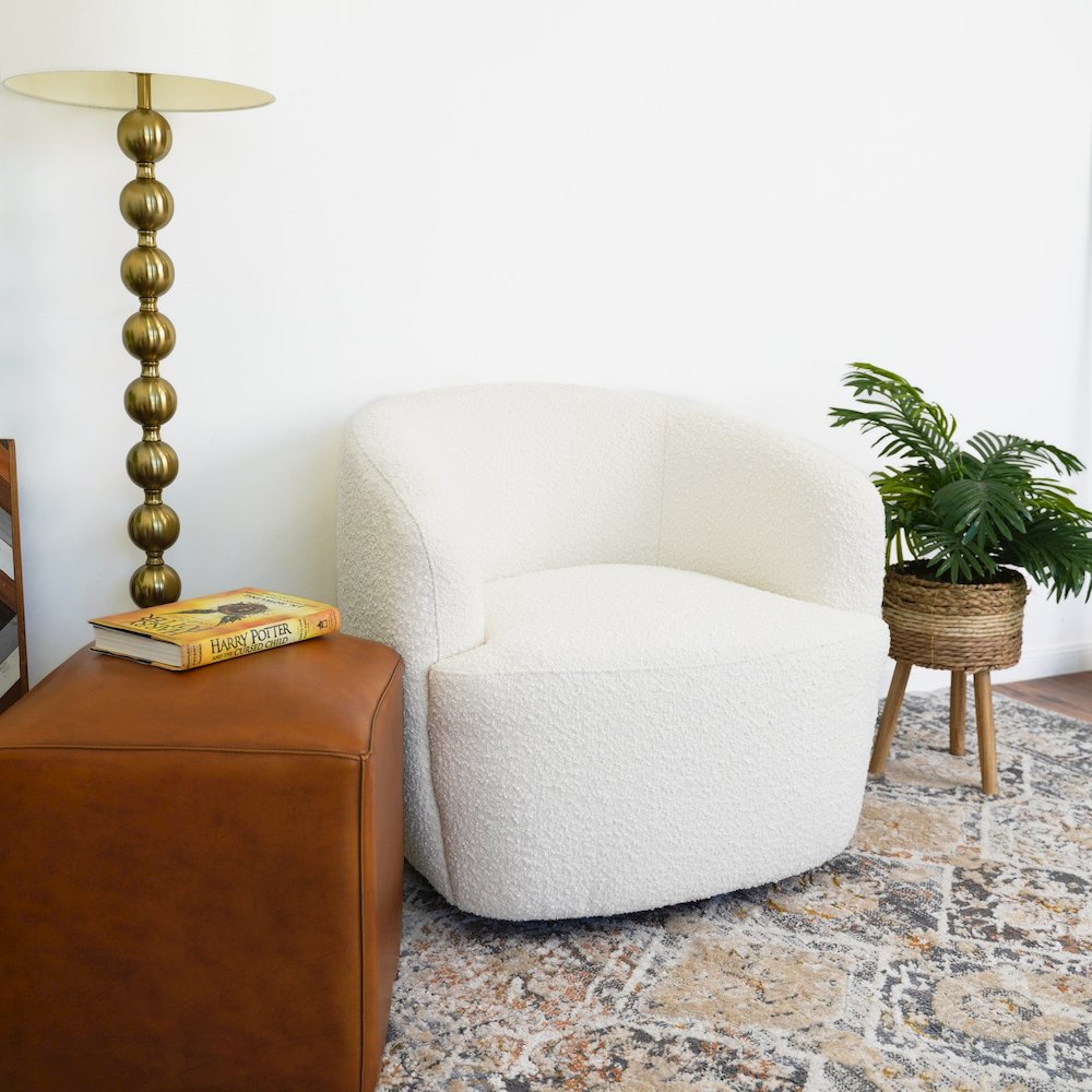 Mina White Boucle Swivel Chair. Picture 2