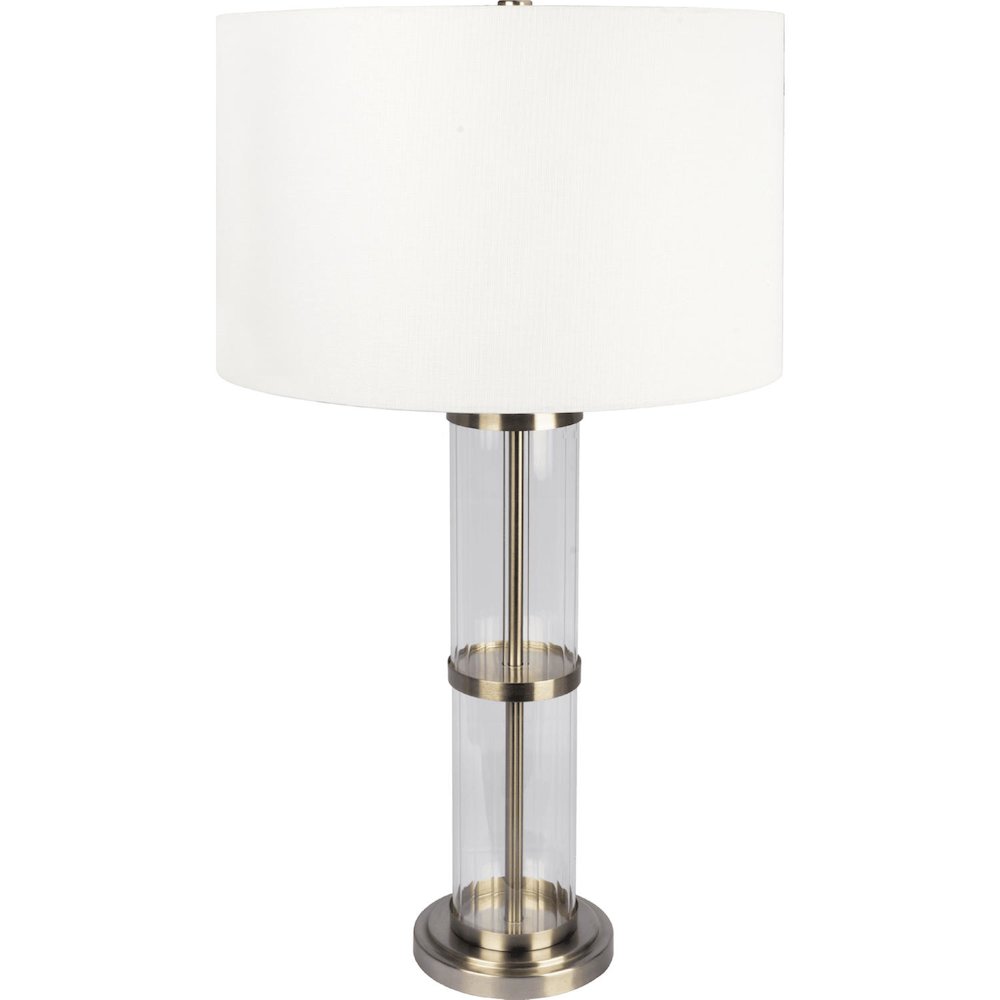 Echo Brushed Nickel Table Lamp with On/Off Switch Clear Glass Body Metal Base. Picture 1