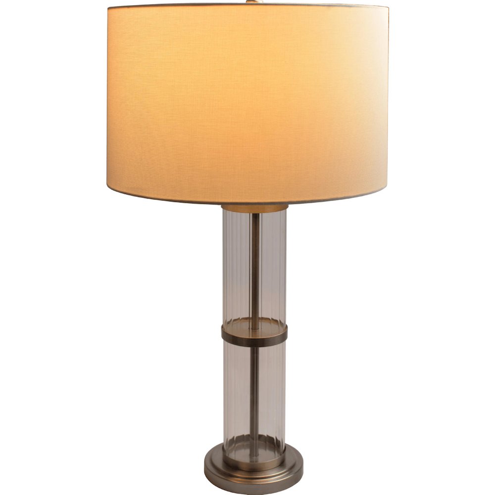 Echo Brushed Nickel Table Lamp with On/Off Switch Clear Glass Body Metal Base. Picture 2