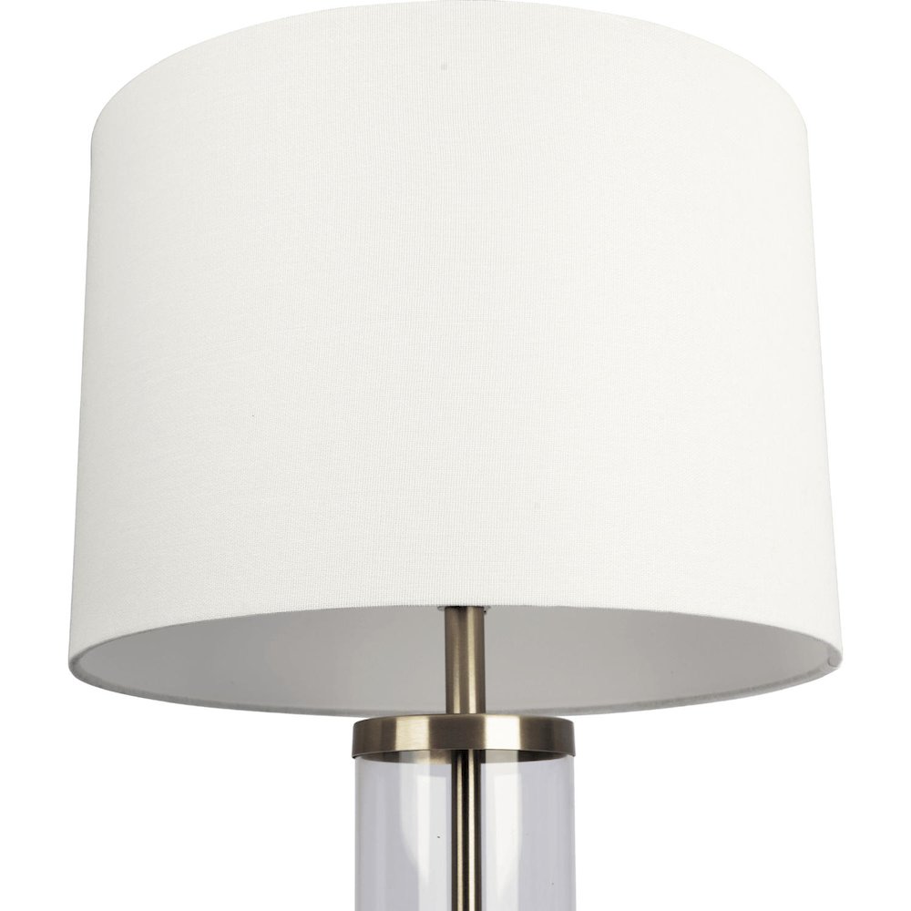 Luna Brushed Nickel Table Lamp with On/Off Switch Clear Glass Body Metal Base. Picture 3