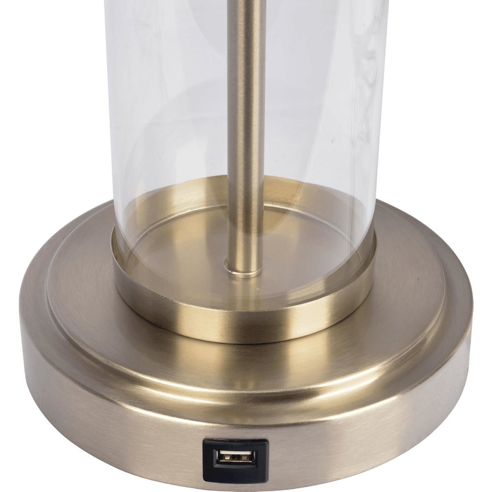 Luna Brushed Nickel Table Lamp with On/Off Switch Clear Glass Body Metal Base. Picture 4