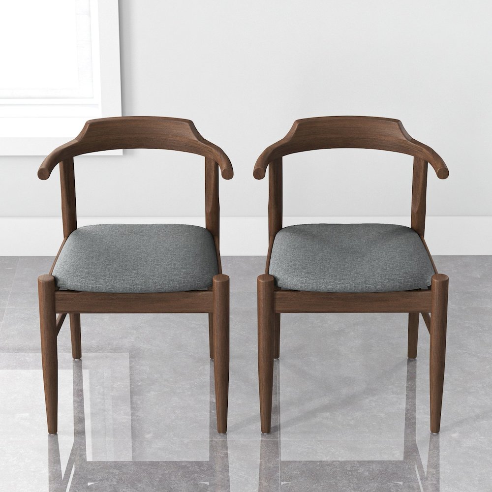 Leon Mid-Century Modern Grey Fabric Dining Chair (Set of 2). Picture 7