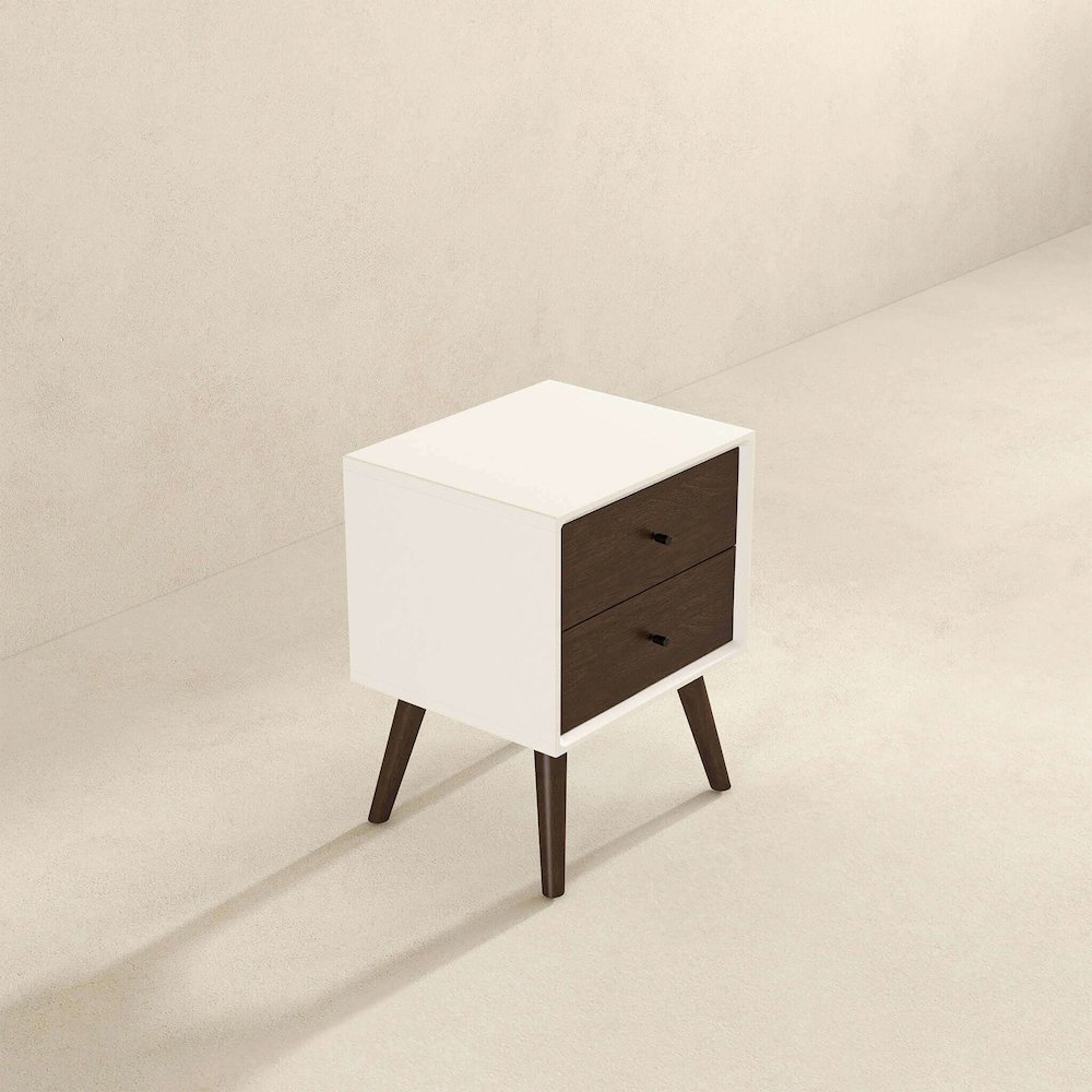 Caroline Mid Century Modern Style White Night Stand 2-Drawer. Picture 5