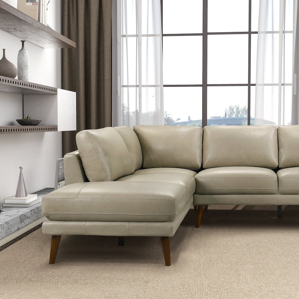 Benson Beige Leather Sectional Sofa Left Facing Chaise. Picture 5