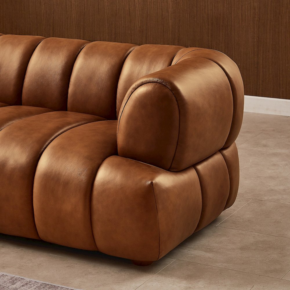 Jasmin Mid-Century Modern Cognac Genuine Leather Sofa. Picture 5
