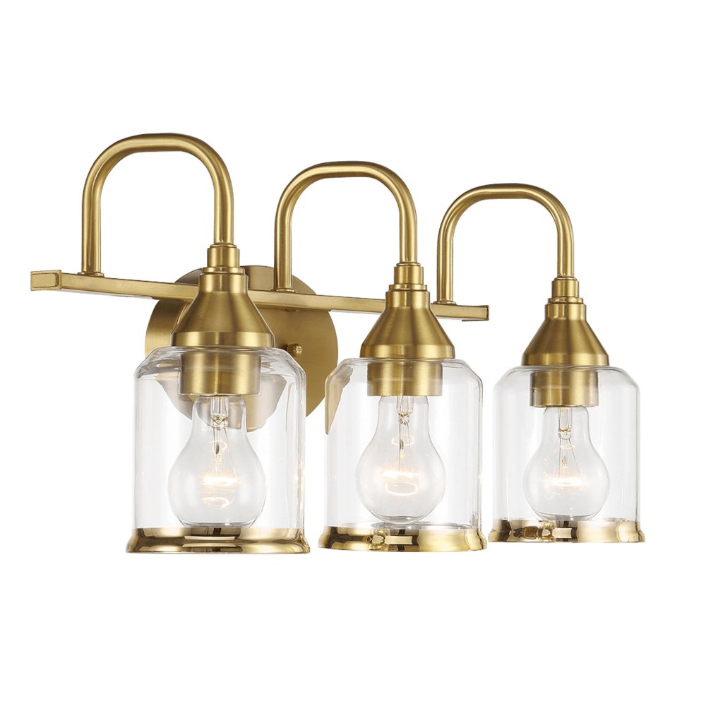 Twilight Three Lights Brushed Gold Contemporary Vanity Light. Picture 4