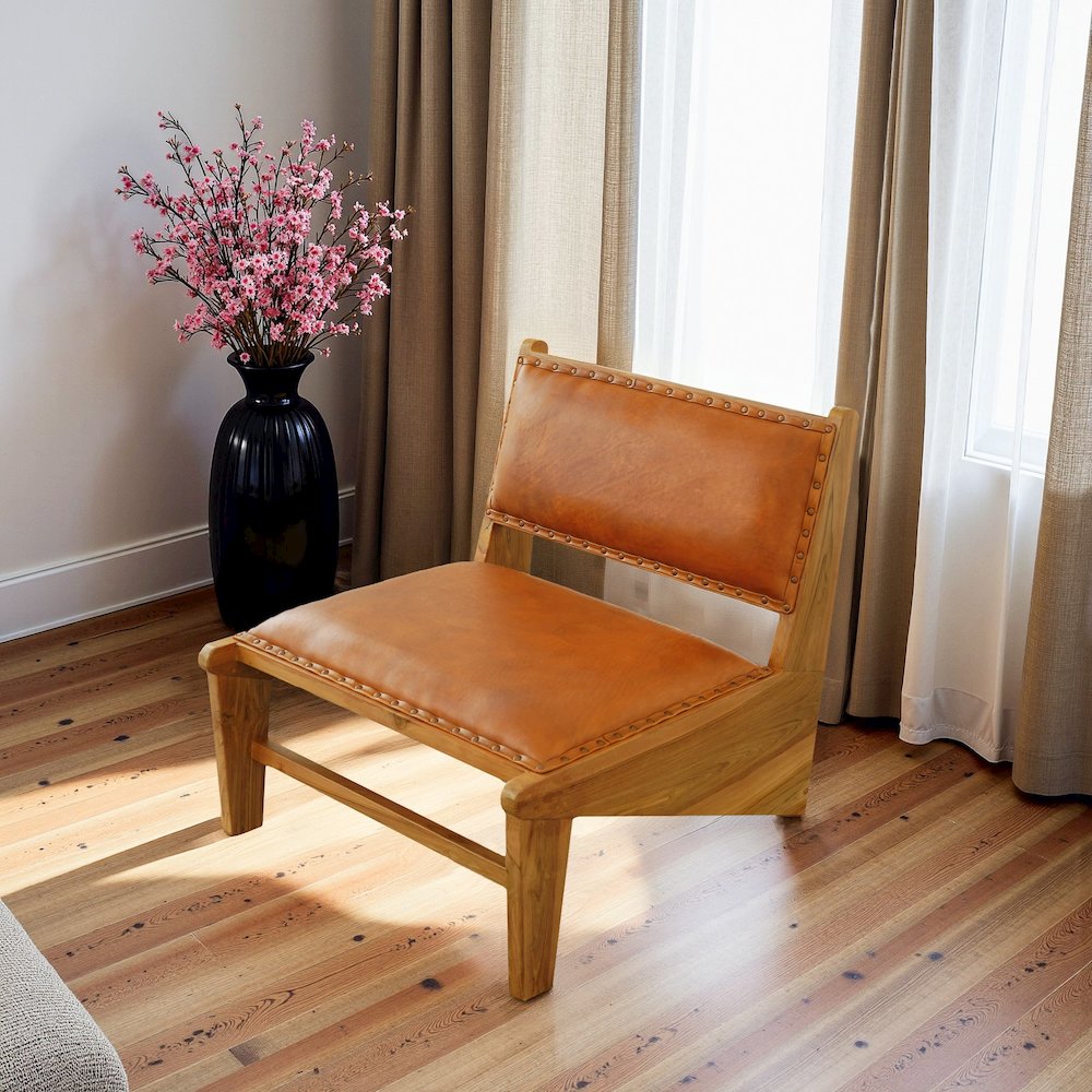Talon Solid Wood Tan Leather Lounge Chair. Picture 4
