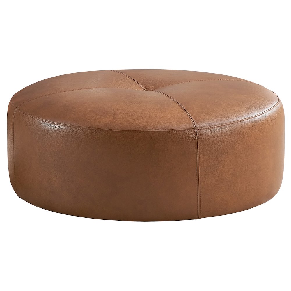 Rochelin Tan Leather Ottoman. Picture 2