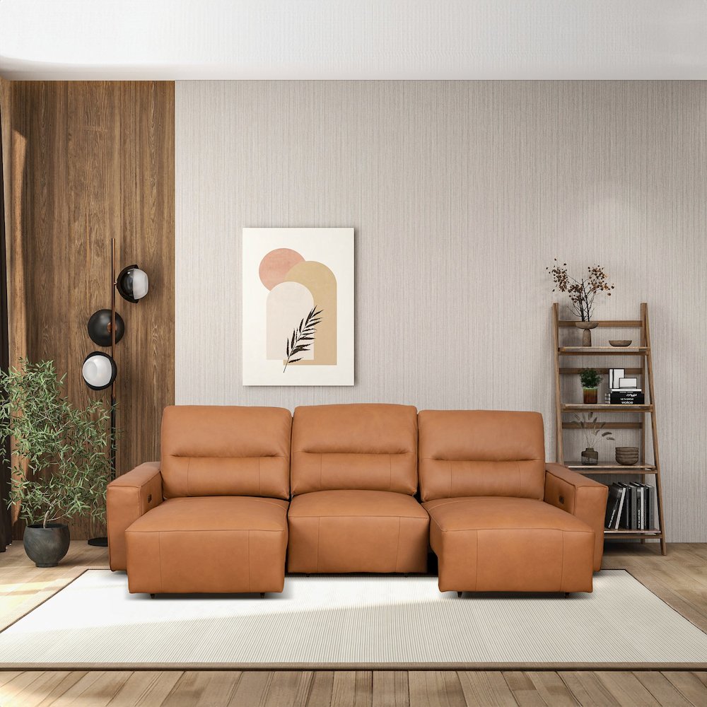 Grant Triple Power Convertible Cognac Leather Sofa. Picture 3
