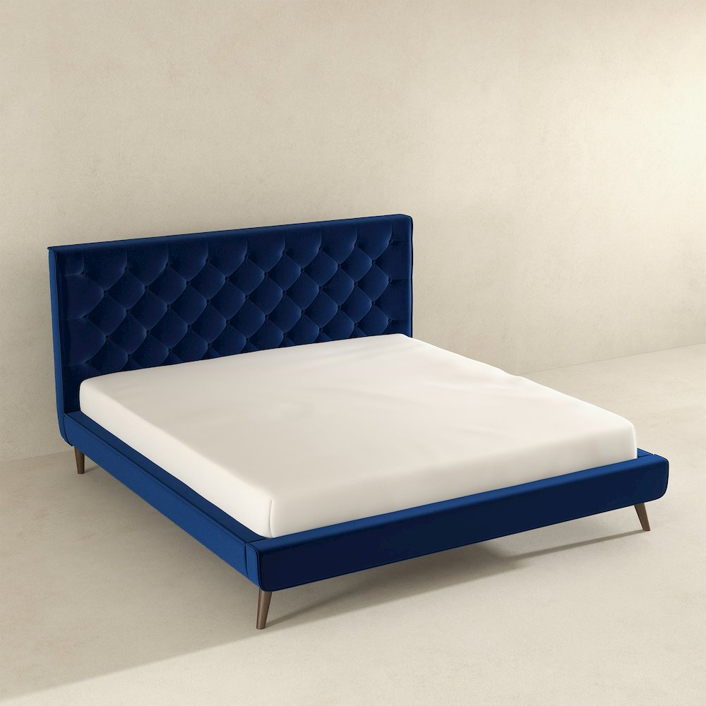 Dillon Blue Velvet Platform Bed (King Size). Picture 6