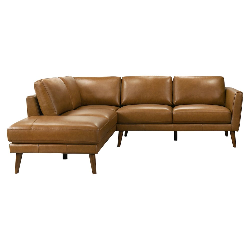 Benson Tan Leather Sectional Sofa Left Facing Chaise. Picture 1