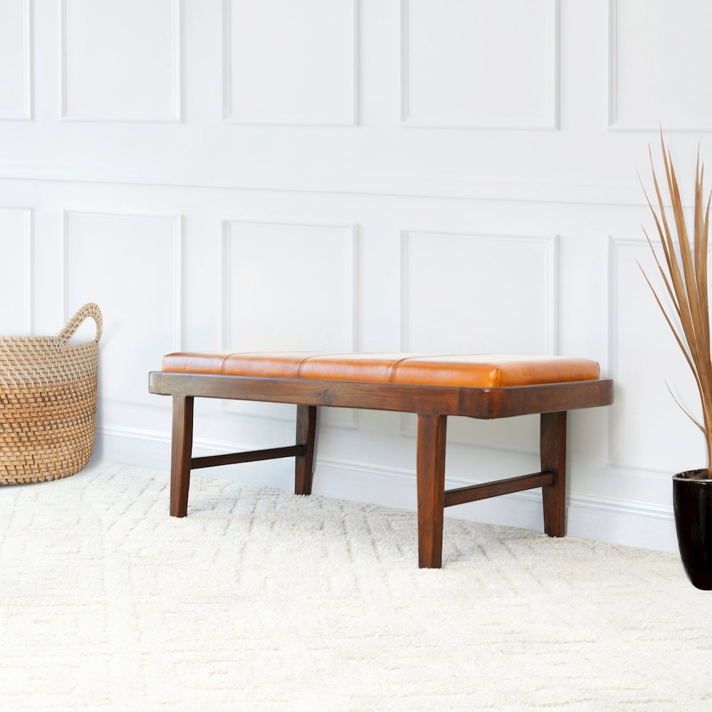 Maddox Tan Leather Bench. Picture 4