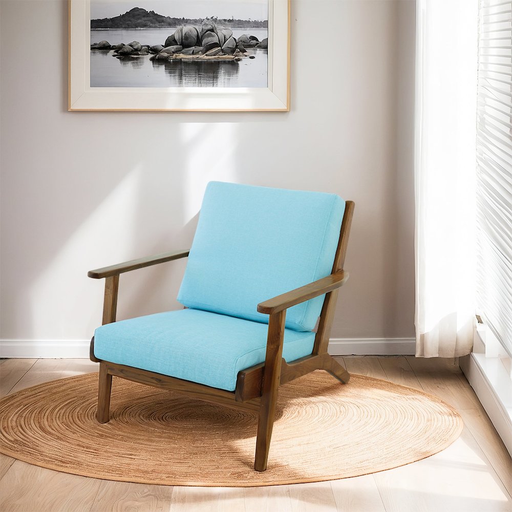 Connor Solid Wood Linen Lounge Chair - Sky Blue. Picture 4