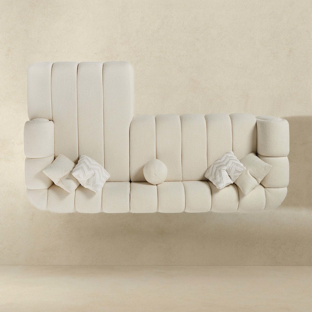 Beatrice Modern Tufted Ivory Boucle Right-Facing Sectional Sofa. Picture 6