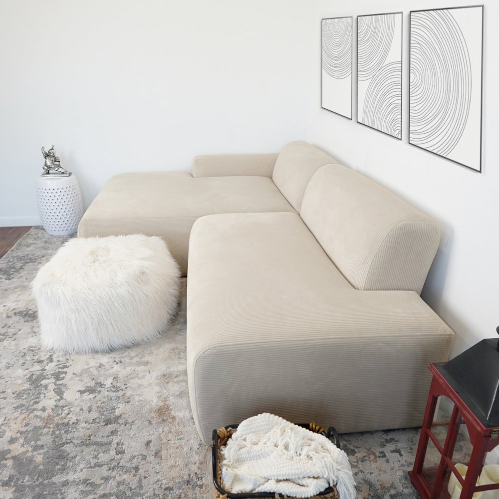 Mar Sectional Cream Corduroy Sofa(Left Facing). Picture 5