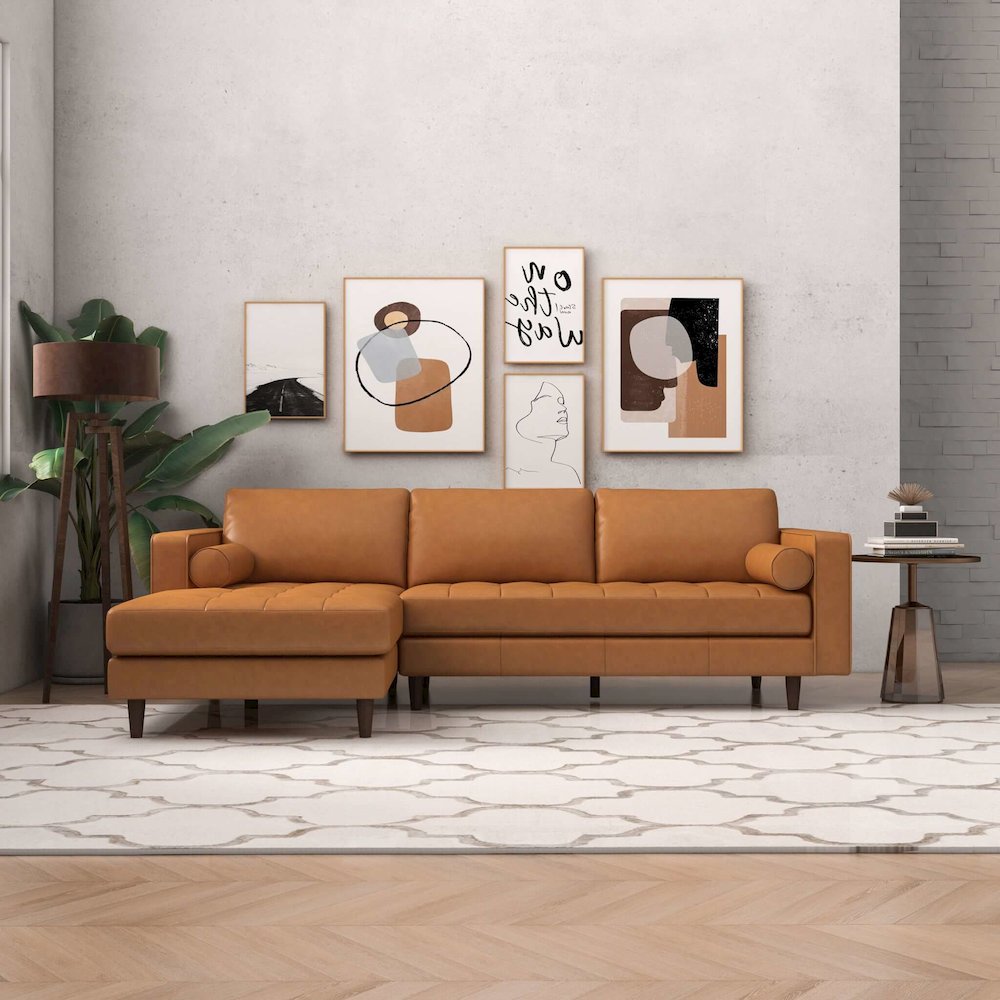 Anthony Genuine Tan Leather Left-Facing Sectional Sofa. Picture 4
