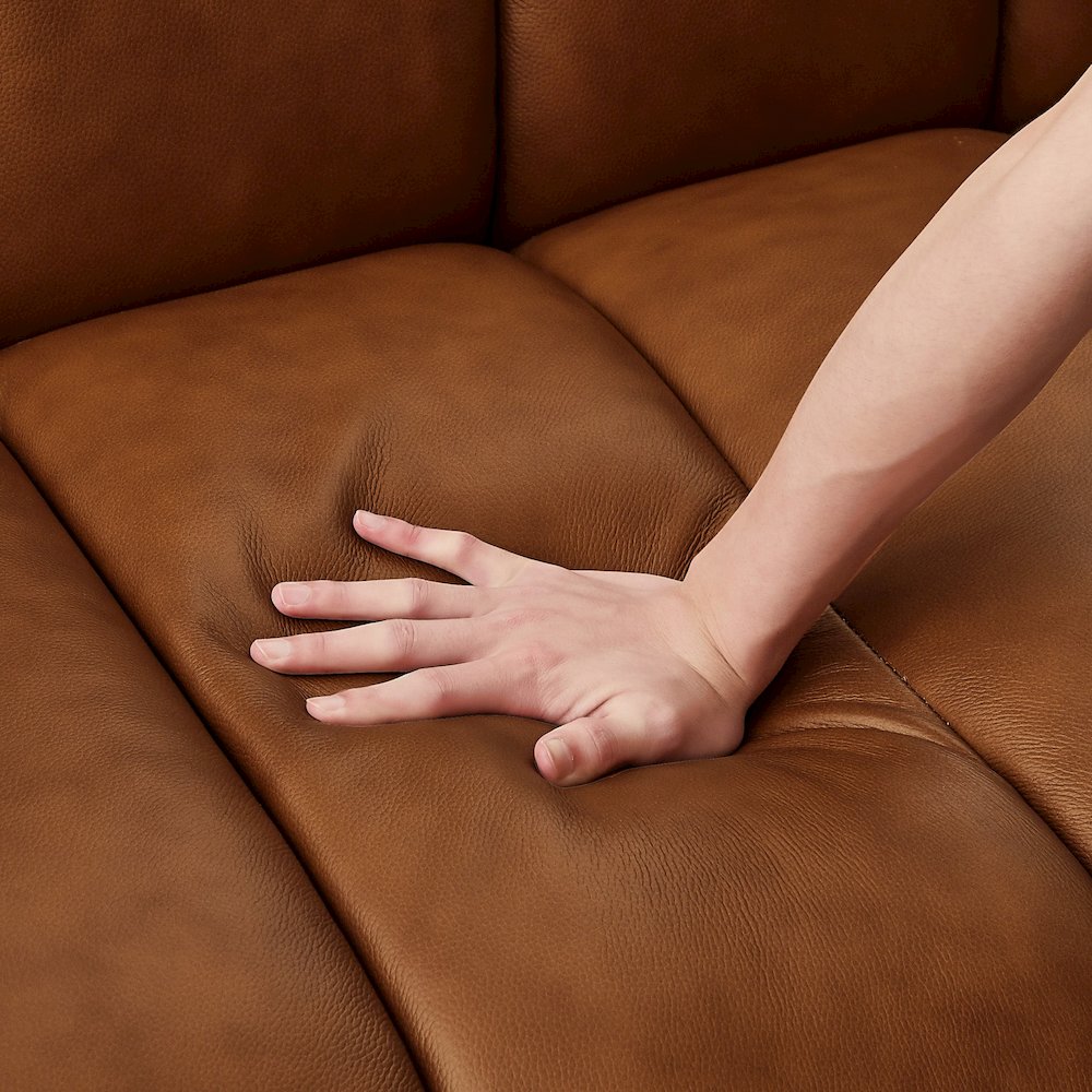 Jasmin Mid-Century Modern Cognac Genuine Leather Sofa. Picture 9