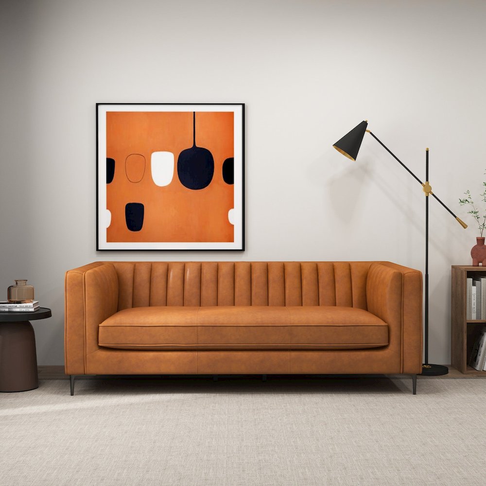 Angelina Cognac PU Leather Sofa 84". Picture 5