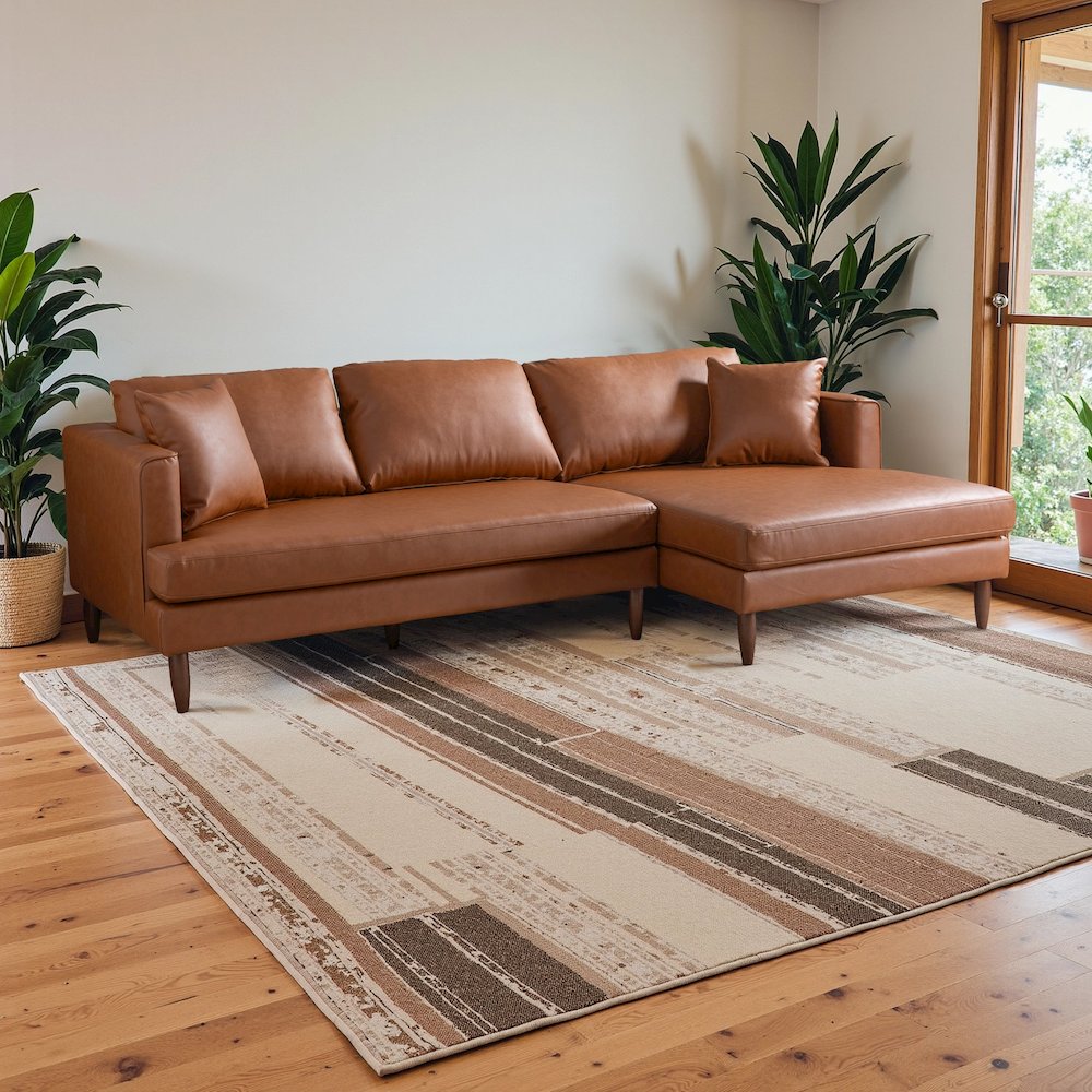Blake L-Shaped Cognac Vegan Leather Sectional Sofa Right Facing. Picture 3