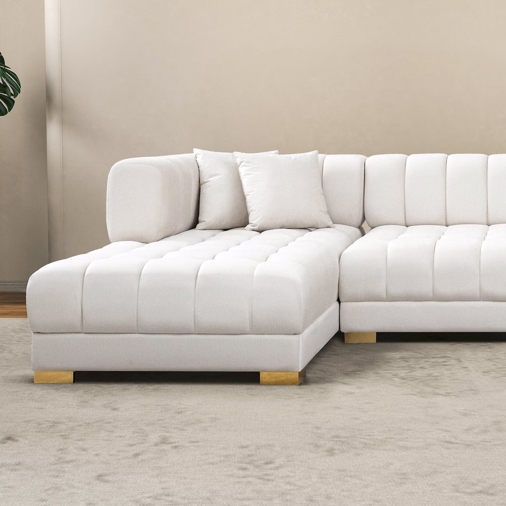 Marlow Ivory Velvet U Shape Corner Sofa. Picture 5