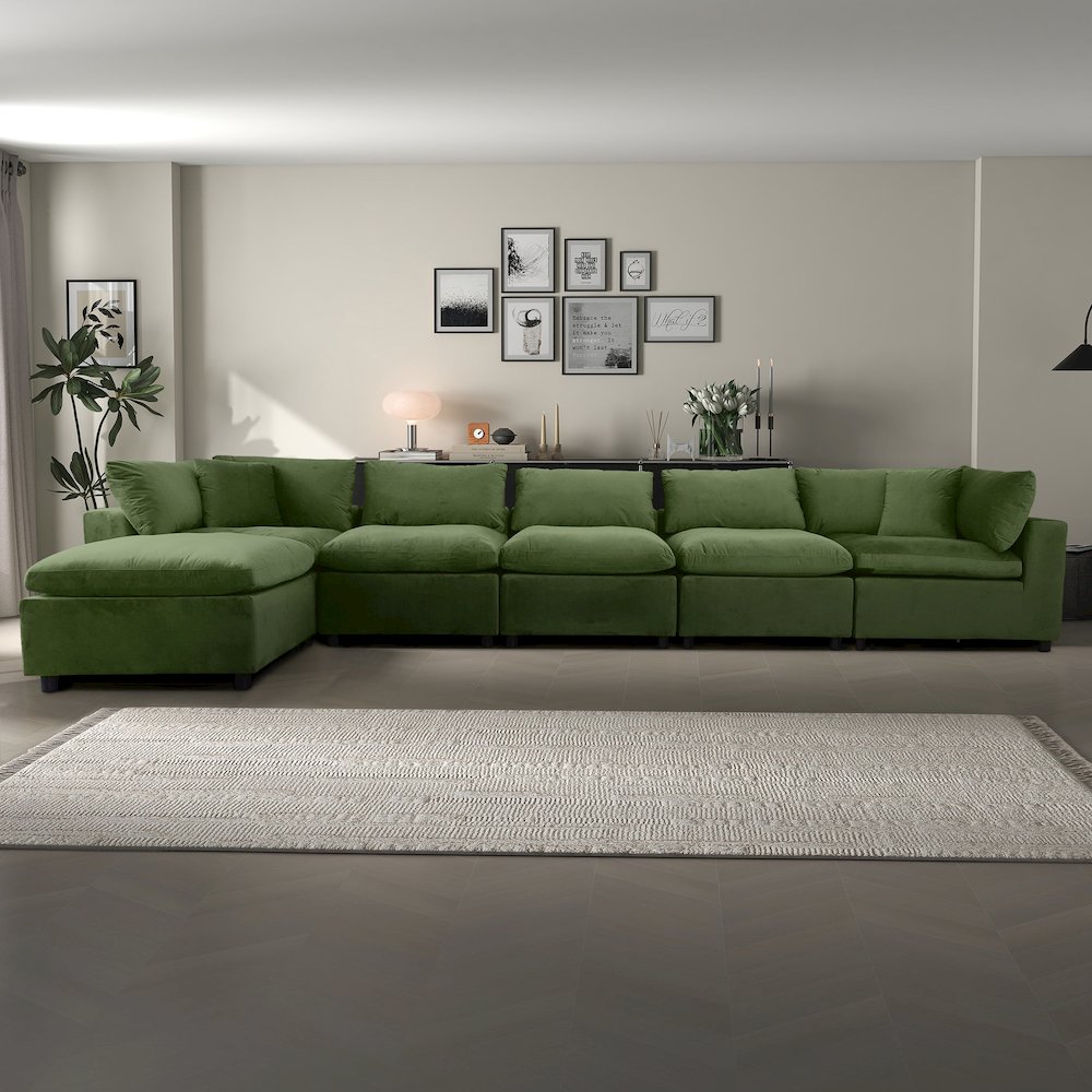 Hayward Olive Green Velvet Modular Sectional Sofa. Picture 2