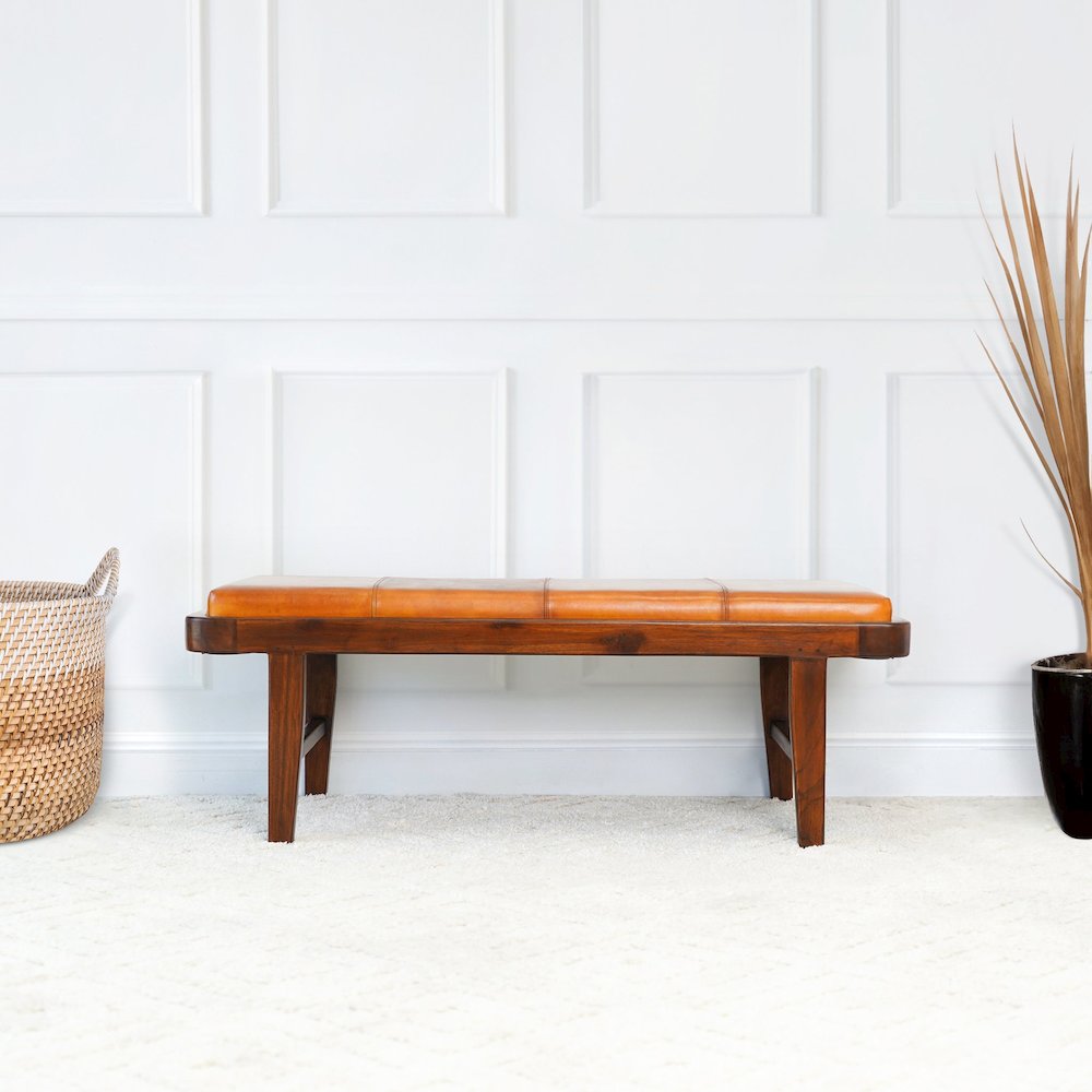Maddox Tan Leather Bench. Picture 5