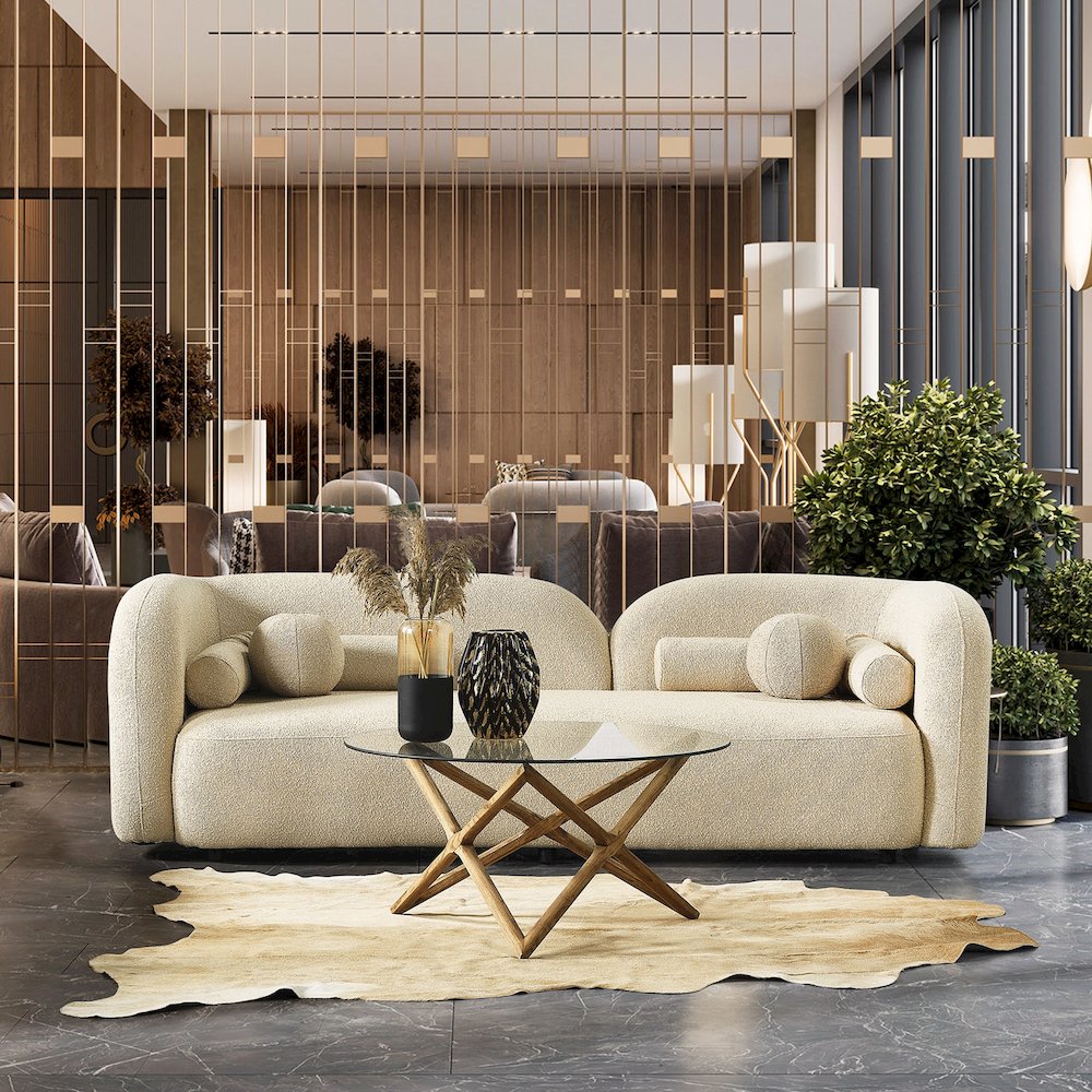 Donna Japandi Style Ivory Boucle Sofa. Picture 4